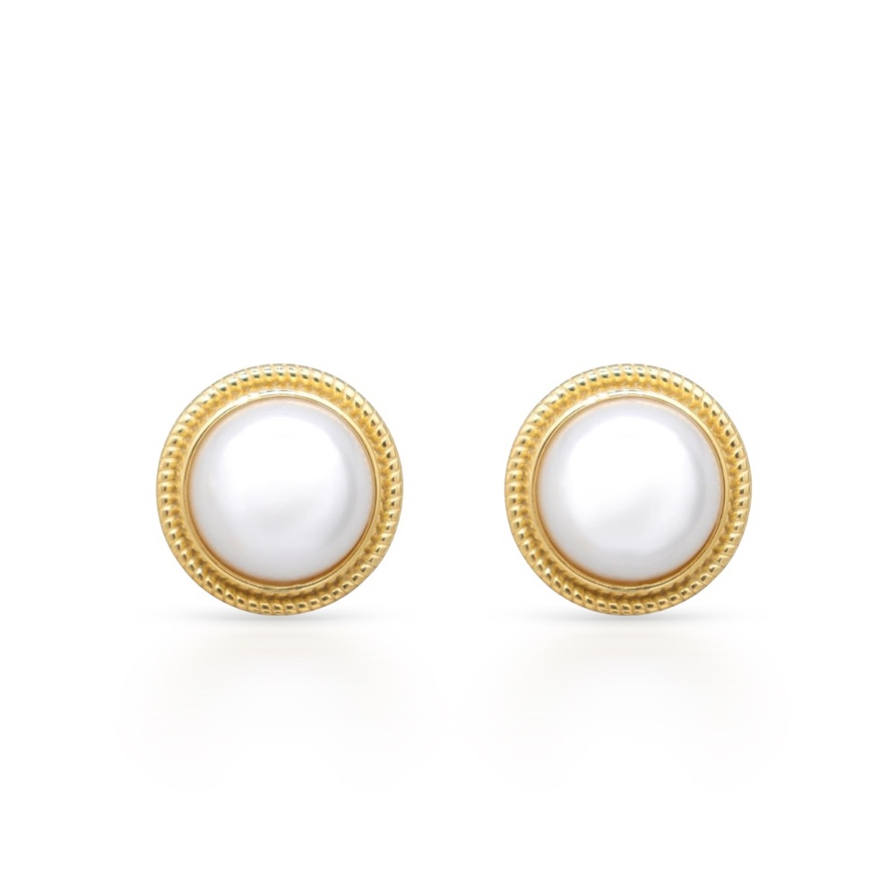 Timeless 18k gold over 9.25 Sterling Silver and Shell Pearl Stud Earrings